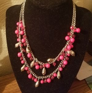 Pink 2 layer necklace with matching earrings